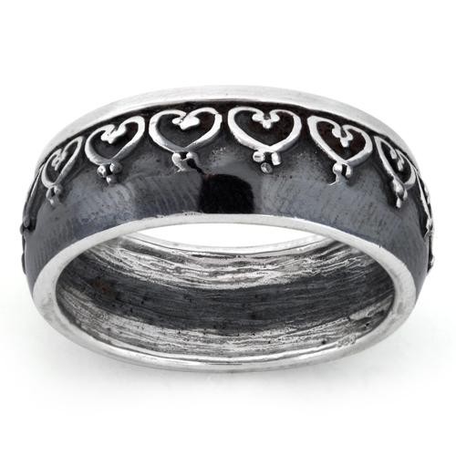 925 Sterling Silver Oxidized Heart Eternity Ring