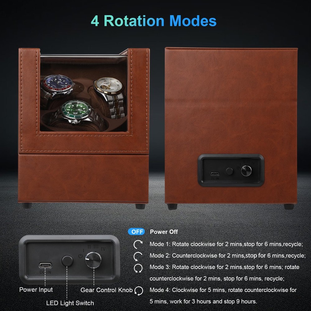 Keep Your Automatic Watch Running - 4 Mode Rotating Winder with LED