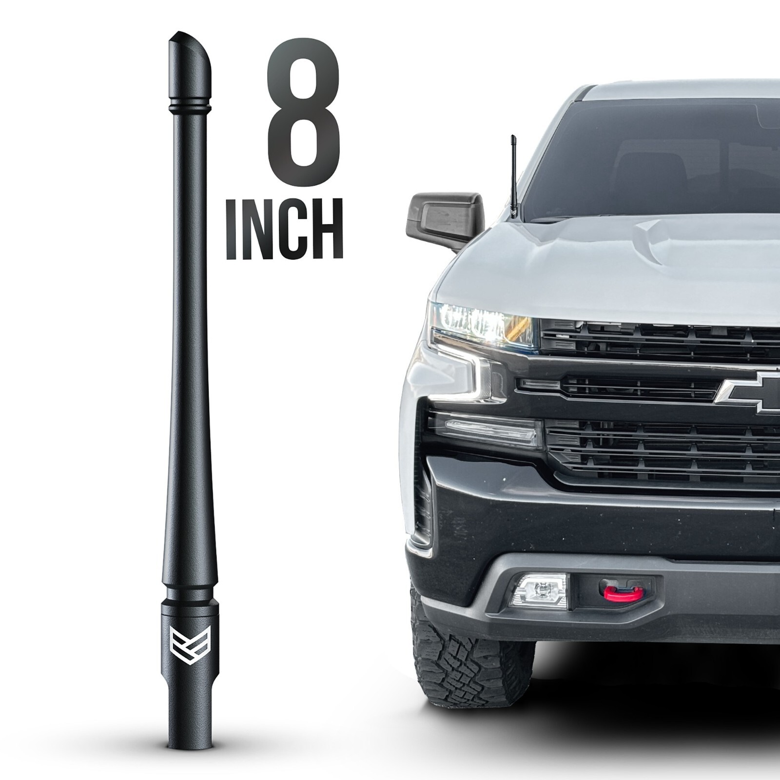 SHORT ANTENNA for CHEVY SILVERADO GMC SIERRA TRUCKS 8 INCH FLEXIBLE - ANTI THEFT