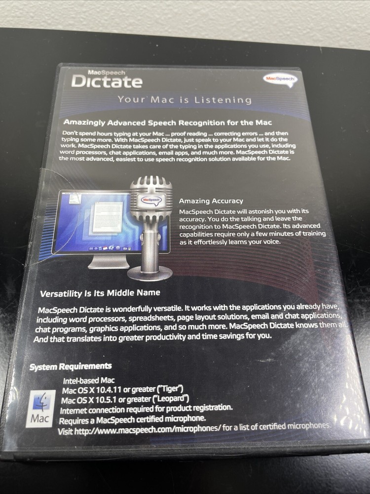 MacSpeech Dictate (Mac) Dragon Apple Intel Processor Speech Dictation OS X