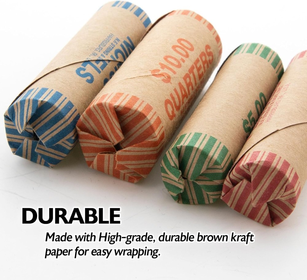 Bazic Coin Wrappers - 36 Color-Coded Penny Rolls for Efficient Coin Counting