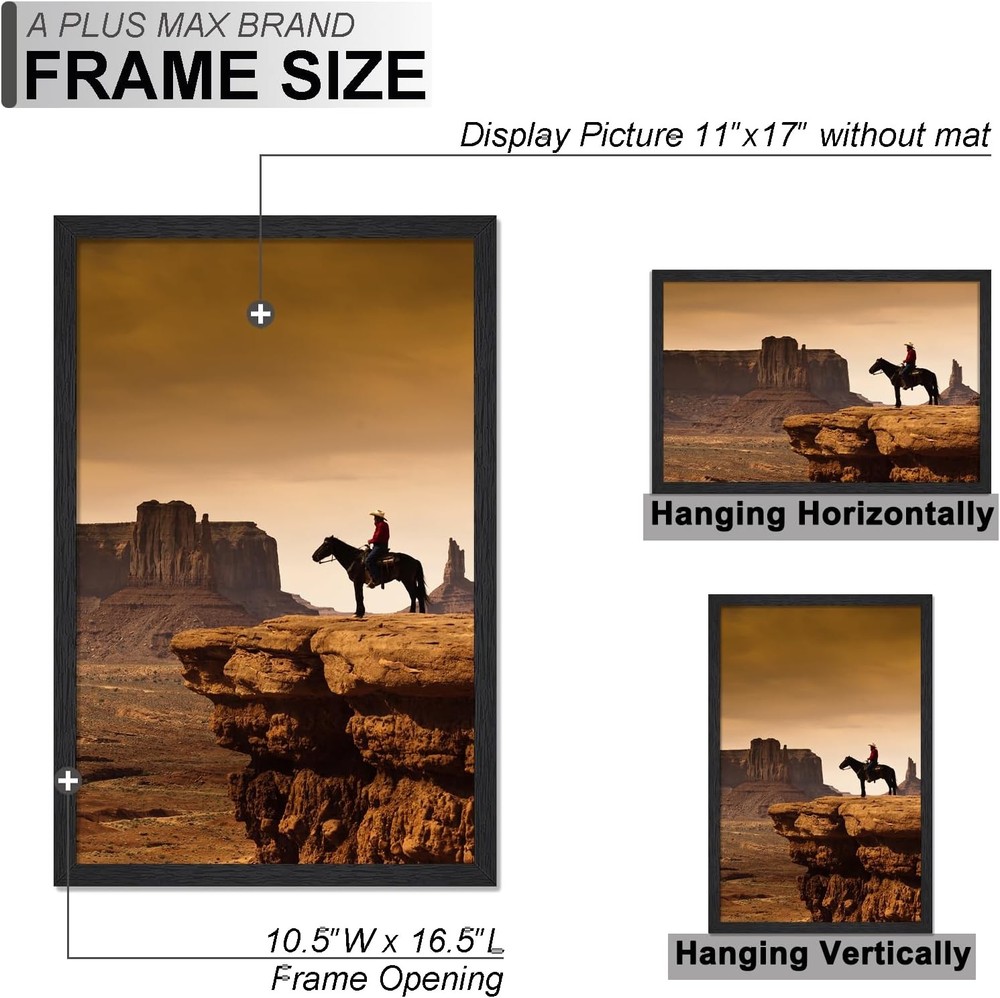 A PLUS MAX 11x17 Picture Frame, Black Engineered Wood Frame for 11x17,