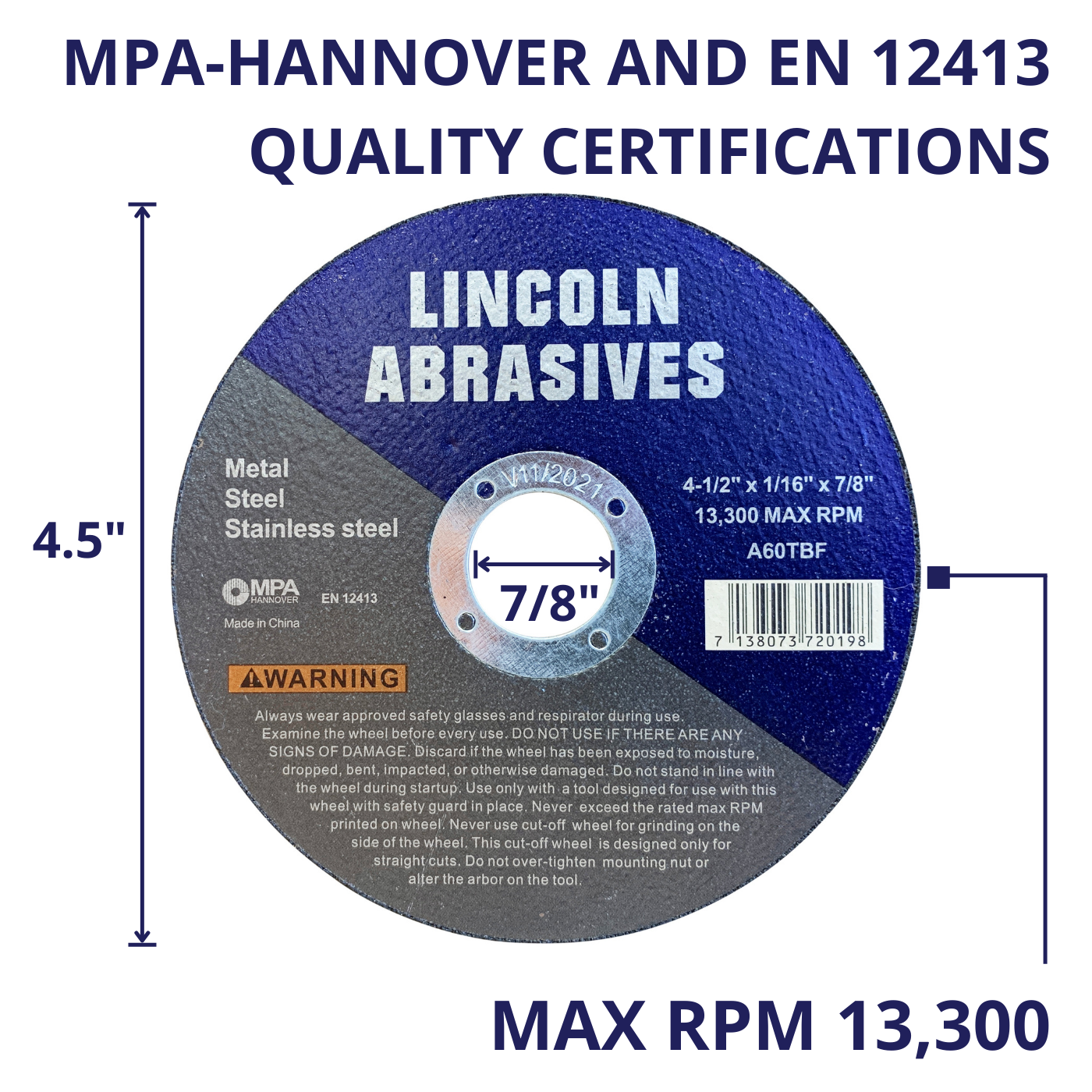 100-Pack 4-1/2" x 1/16" x 7/8" Cut-off Wheels Stainless Steel Metal Cutting Disc