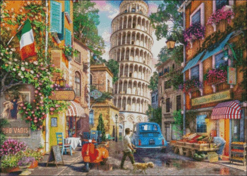 Counted Cross Stitch Pattern Embroidery Chart Needlework DIY- Pisa