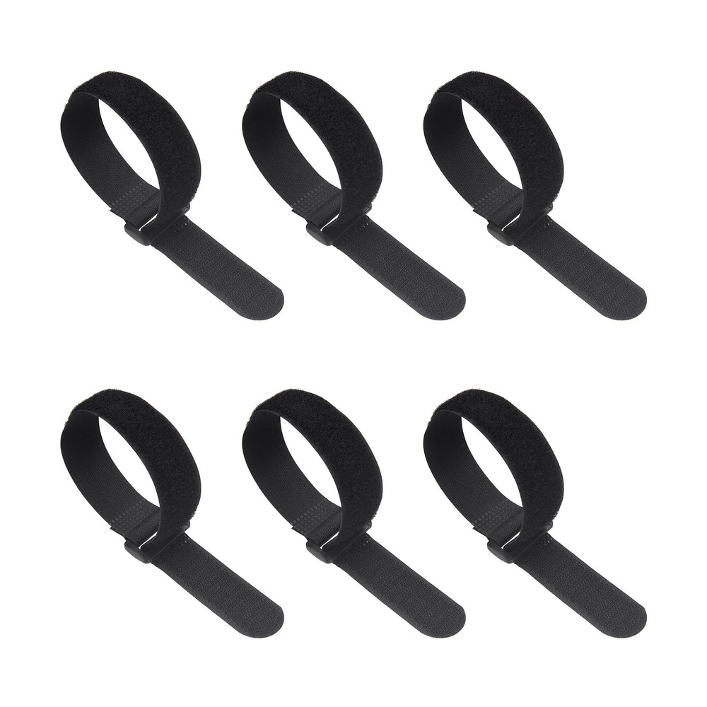 6pcs Reusable Cinch Straps 1"x11.8" Hook and Loop Cable Securing Straps, Black