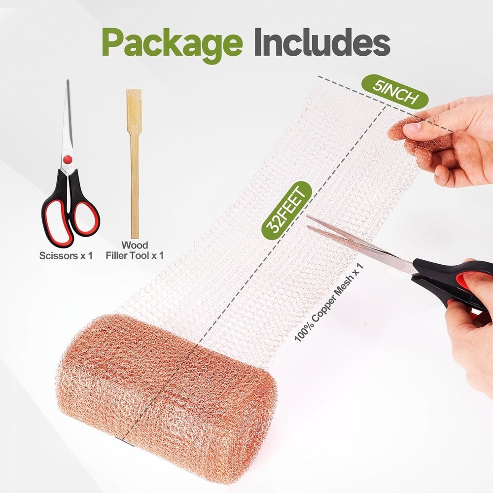 Copper Mesh Rodent Control, 5In X 32Ft Copper Wool for Hole Blocking
