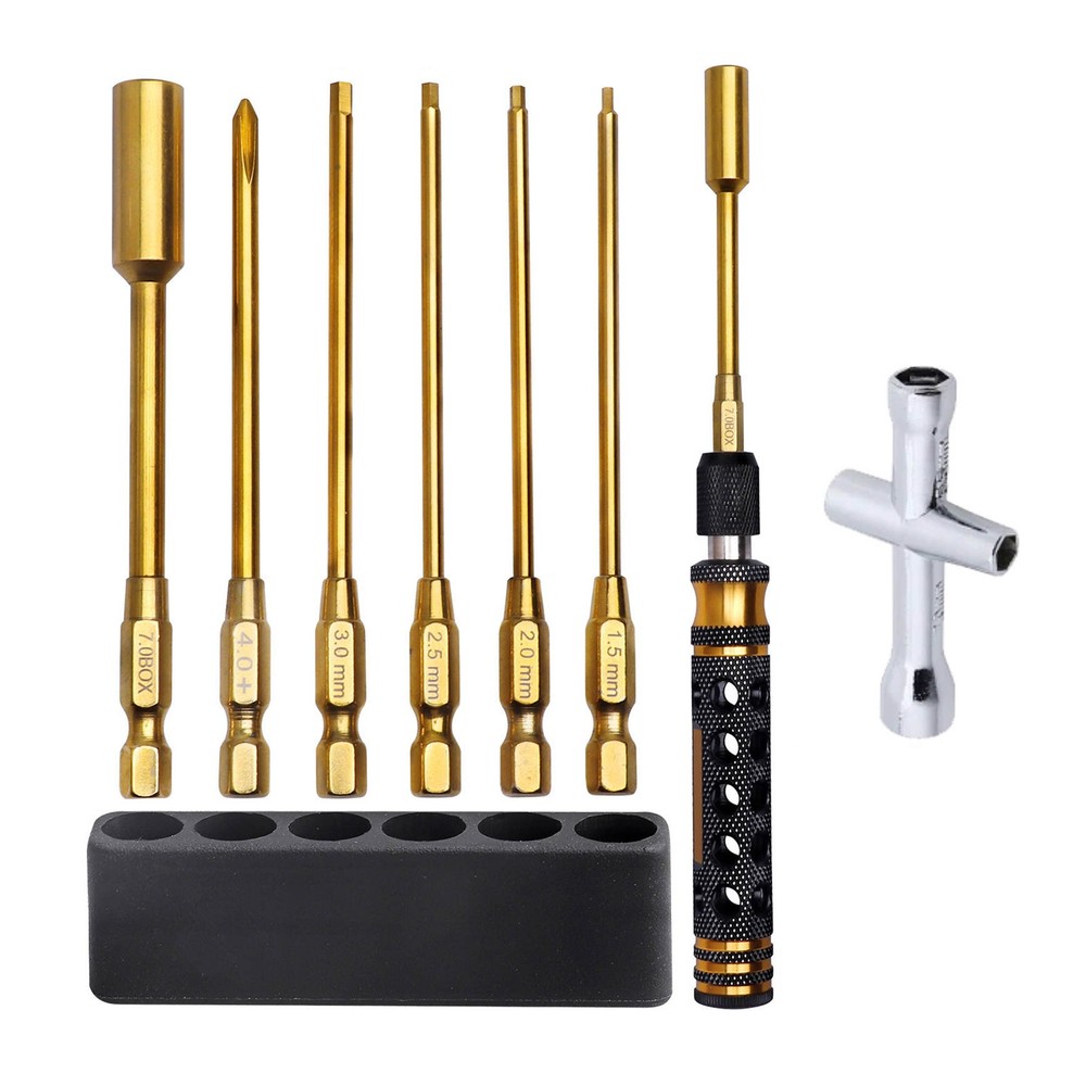 Precision RC Hex Driver Set with 1.5-3.0mm Bits 7mm Nut Driver and Cross Tip