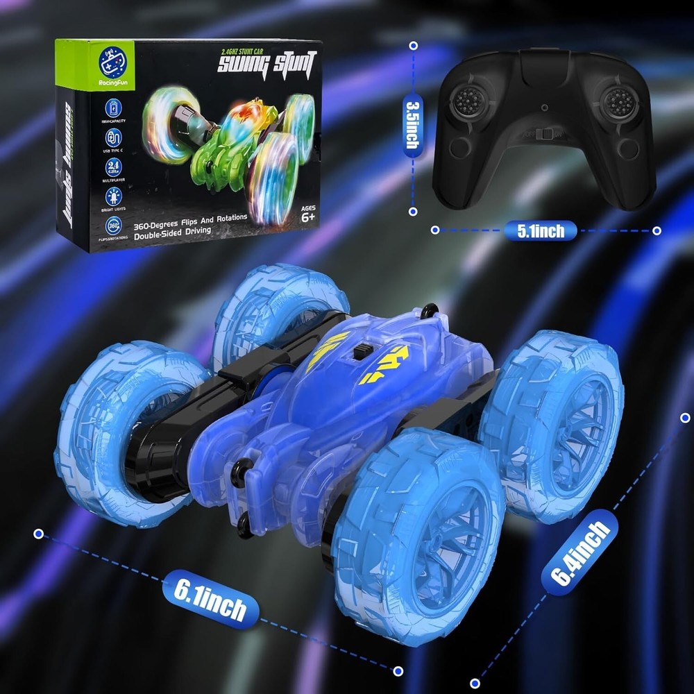 Remote Control Car-4WD RC Rechargeable with Light, Double-Sided 360° Rotating