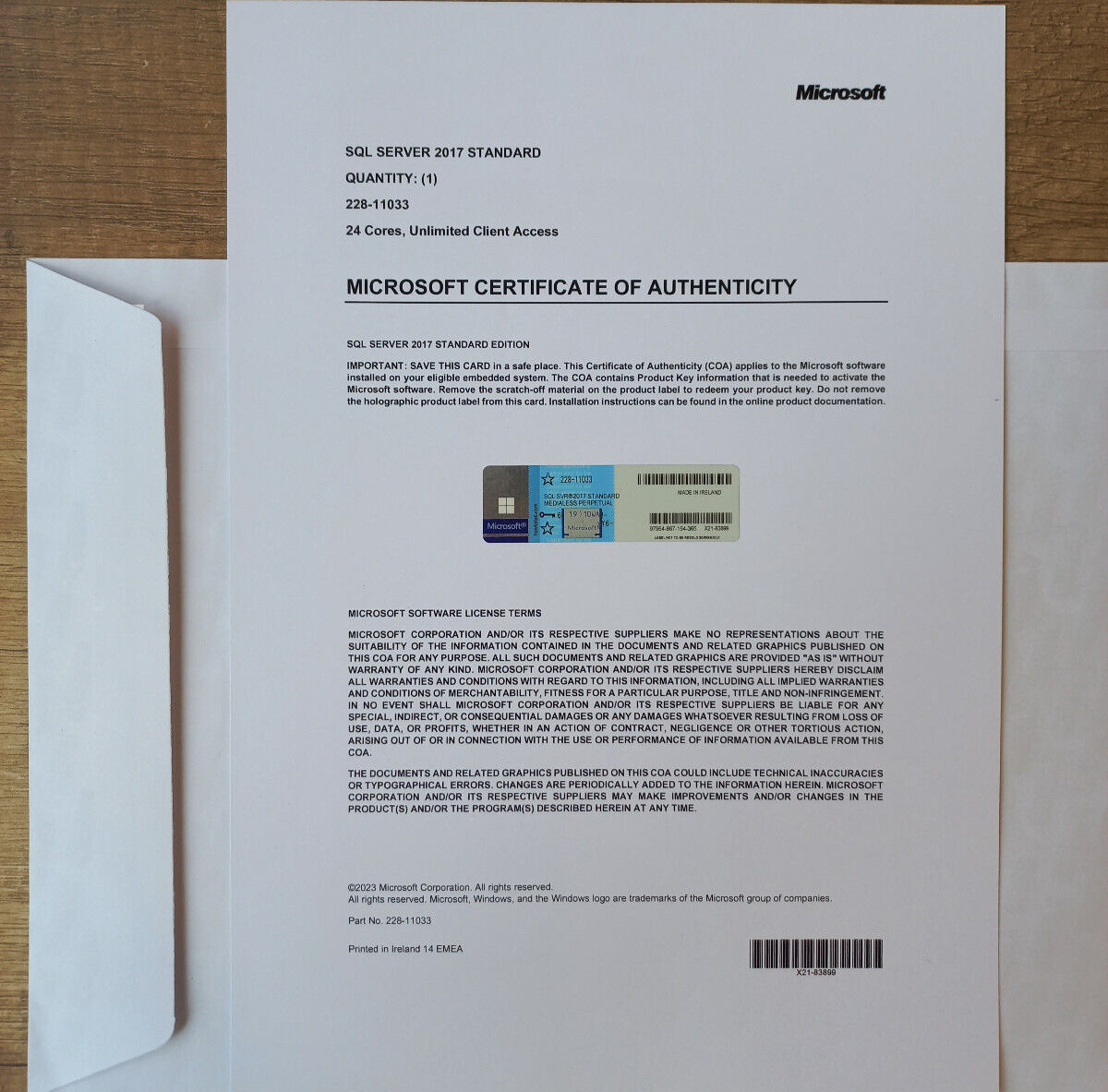Microsoft SQL Server 2017 Standard 24 Core unlimitd User CAL Authentic 228-11033