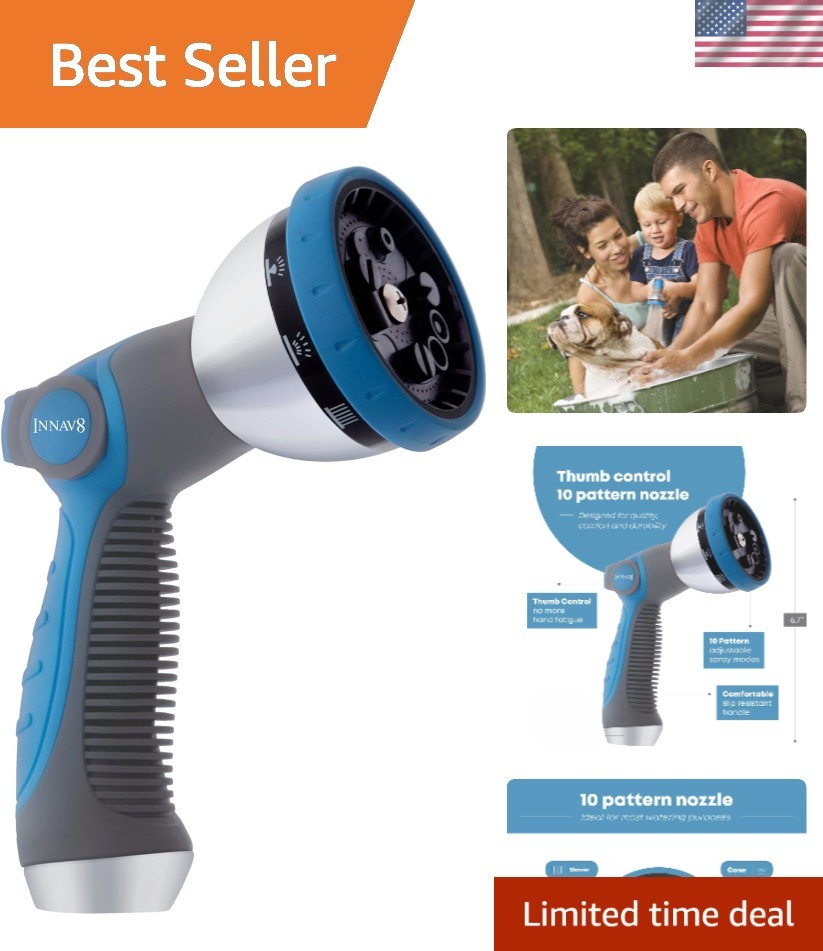 Versatile Garden Hose Nozzle with Comfortable Grip & 10 Watering Patterns