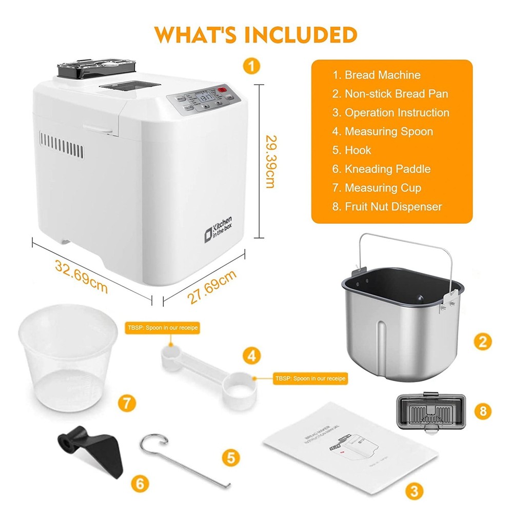 Kitchen in the Box KBM18 2lb Bread Maker with Auto Fruit Nut Dispenser
