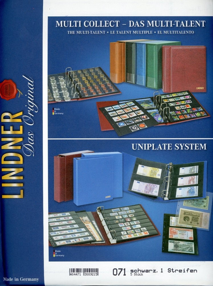 LINDNER UNIPLATE SYSTEM PAGES 071 BLACK 1 ROWS SEALED PACK OF 5 PAGES