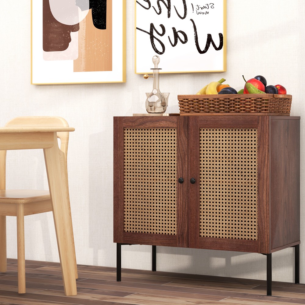 Kitchen Storage Cabinet Buffet Sideboard w/ 3-Position Adjustable Shelf Walnut