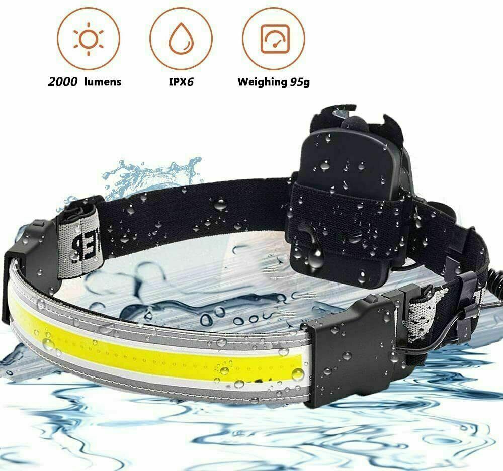 2 Pack Headlamp Flashlight LED 220° Wide Beam Headlamp Lightweight COB Bright US
