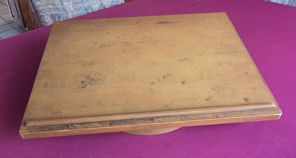 Vintage Original Classroom Solid Wood Rotating Drafting Drawing Table Desk Top