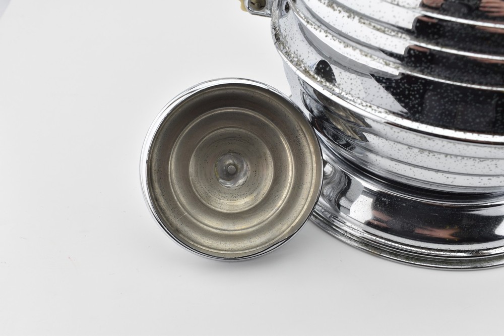 VTG Art Deco Tea Pot & Stand Denlagh Chromium Plate on Solid Copper 1930s Prop