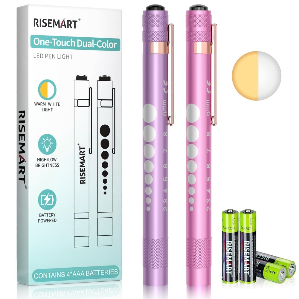 2-Pack Pen Light for Nurses â€“ Medical Penlight with One-Button Switch, Whit...