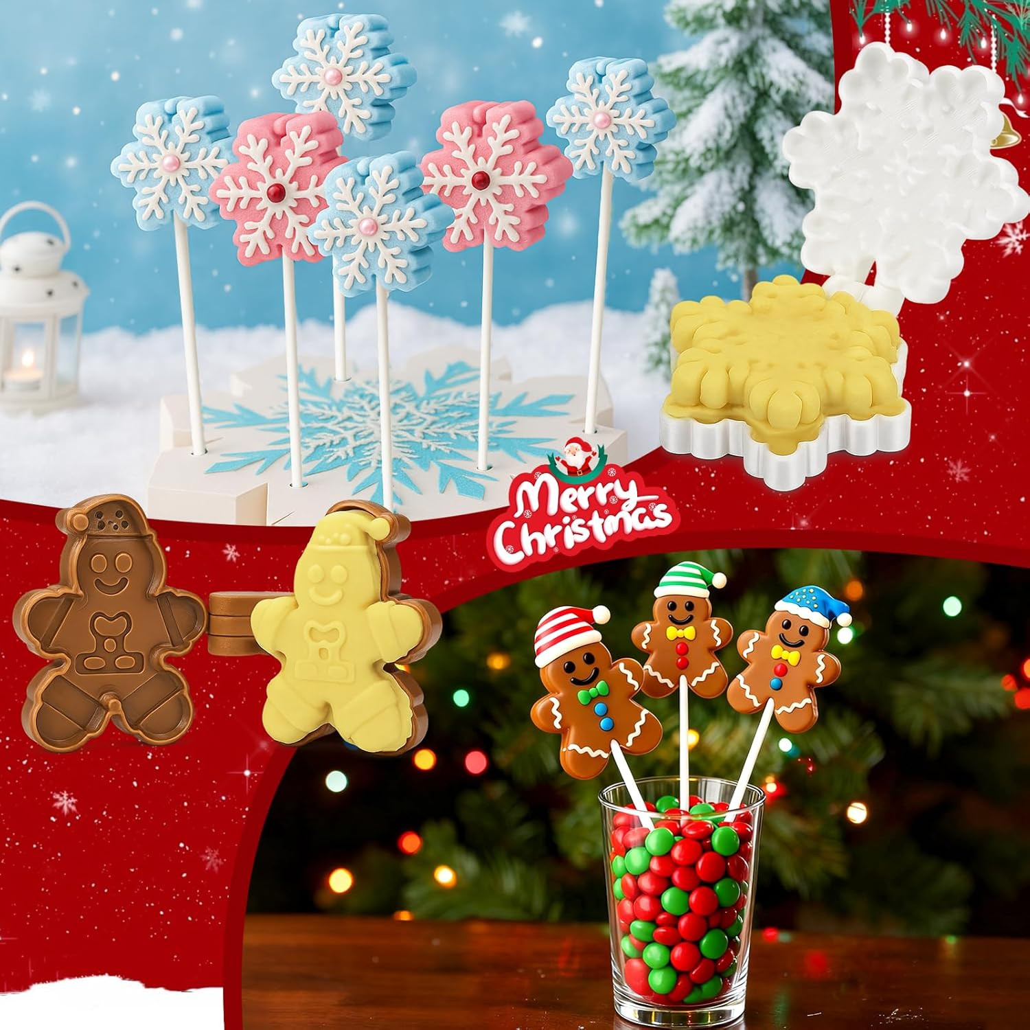 Christmas Cake Pop Mold Set with Snowflake & Gingerbread Shapes, 2 Pcs