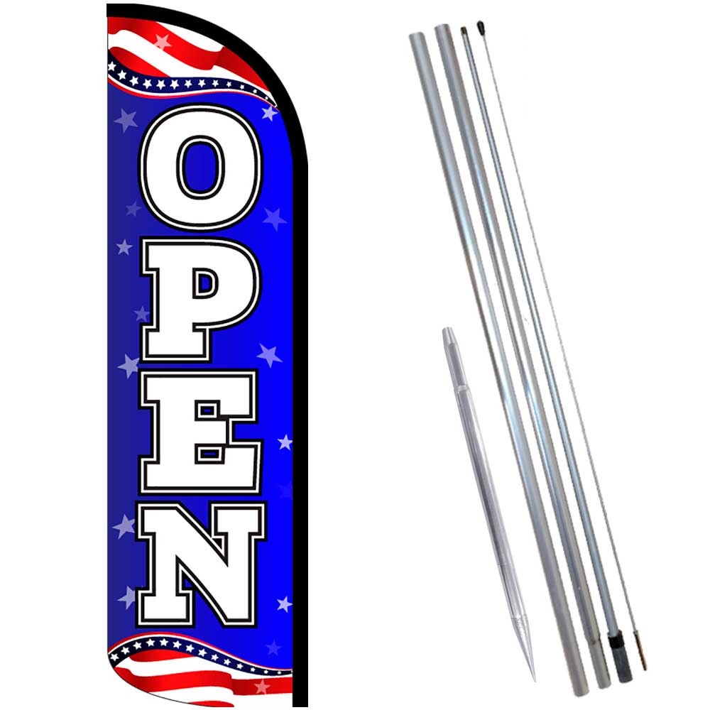 Open (Patriotic) Windless Feather Flag Bundle (Complete Kit) OR Optional Replace