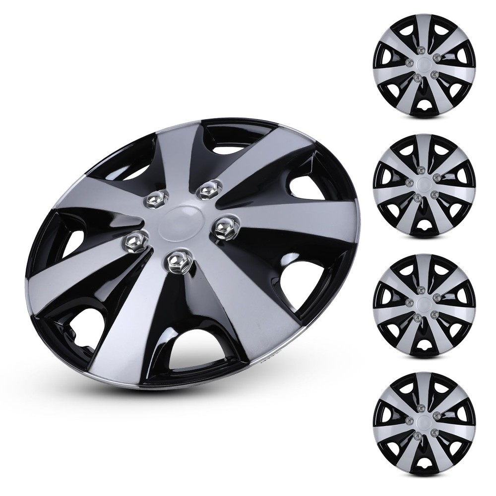 Wheel Hubcap Covers Silver Lacquer & Black Lacquer