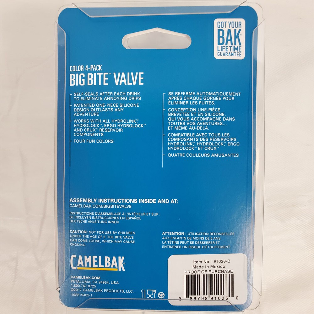 Camelbak Hydration Pack Big Bite Valve Replacement 4 Different Colors 4-Pack NEW
