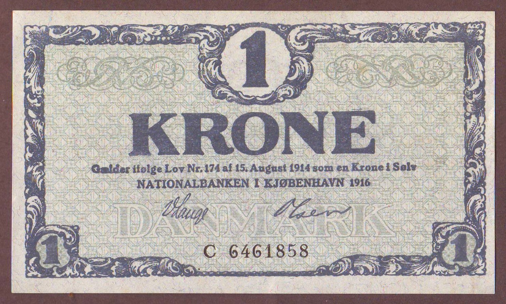 DENMARK  1 Krone 1916  Prefix C     UNC