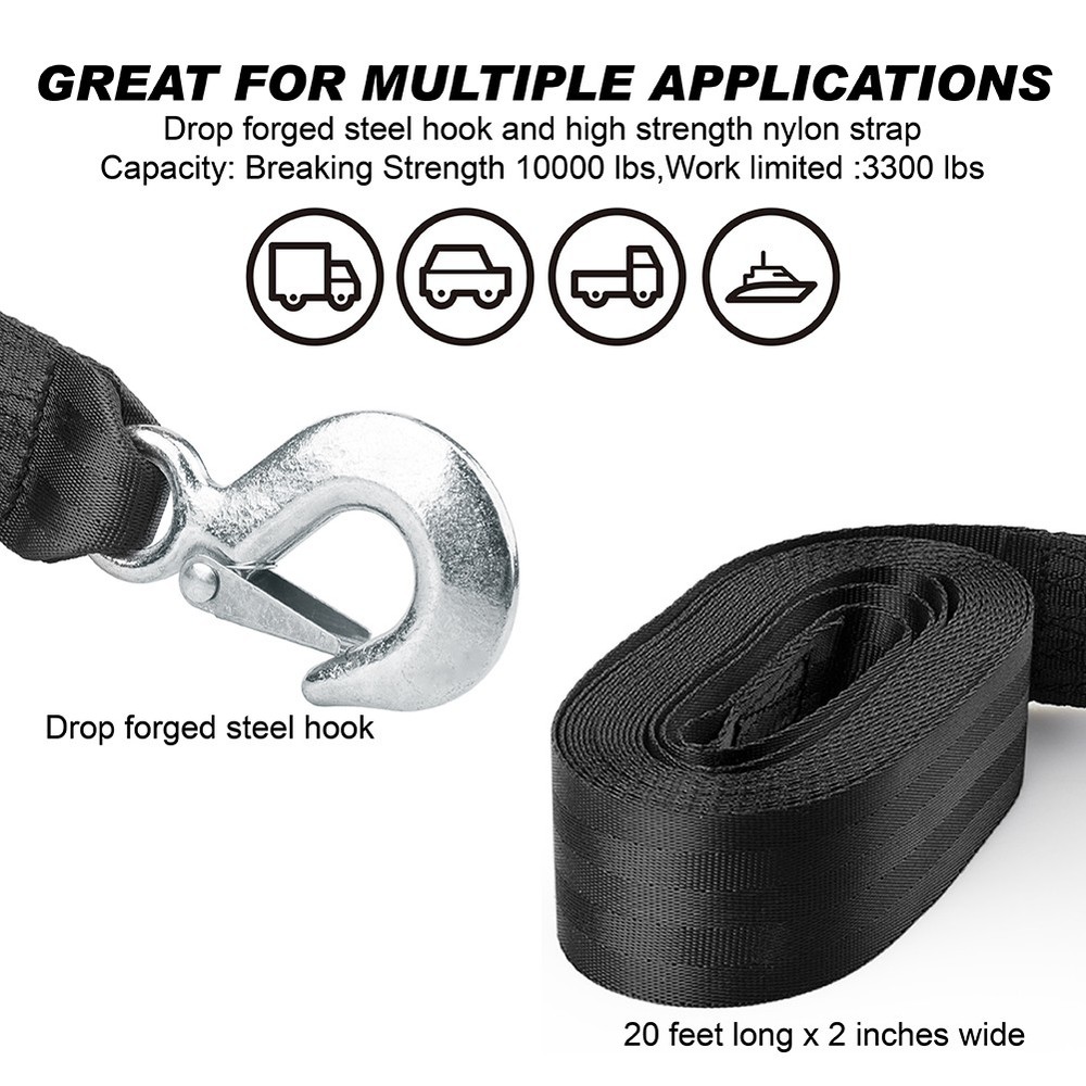 2"x20' Winch Strap 10000lbs Snap Hook Quick For Deluxe Boat Trailer Replacement