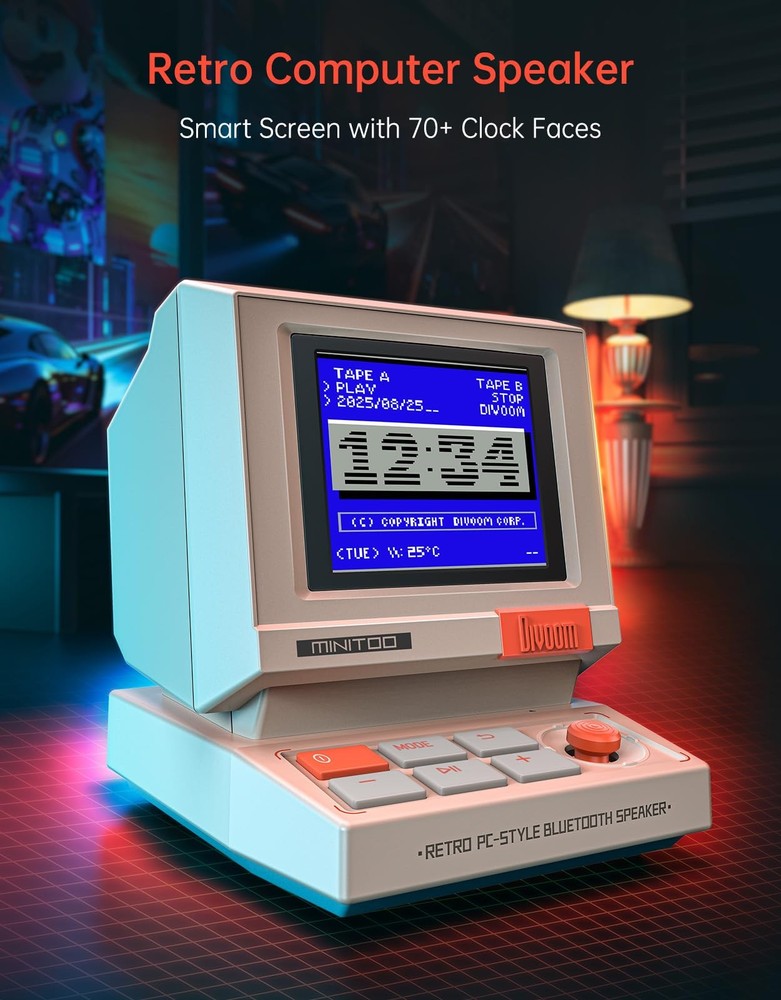 Divoom MiniToo Retro PC-Style Computer Speaker, Smart Pixel Screen with Beige