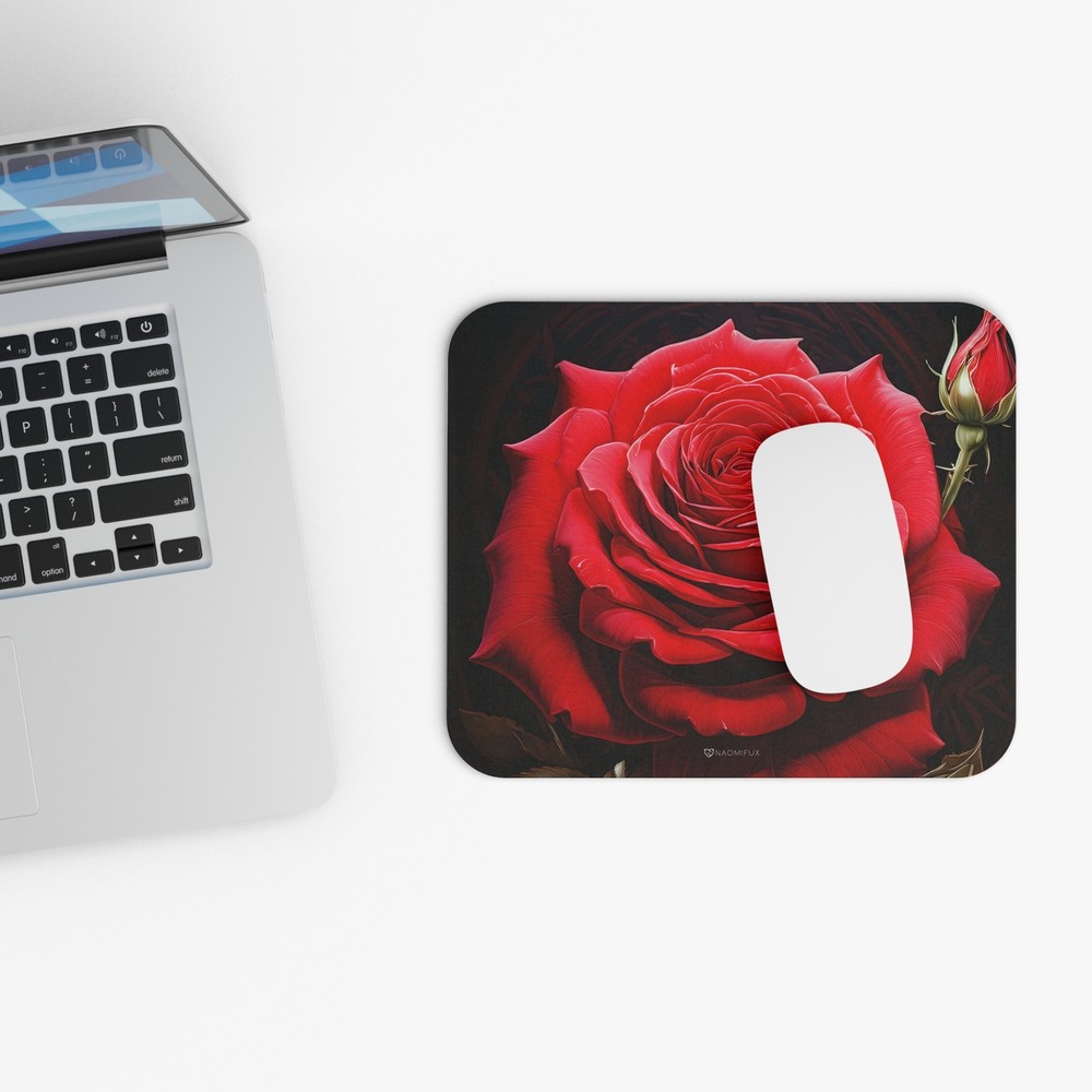 Velvet Bloom Mousepad - Red Rose Elegance
