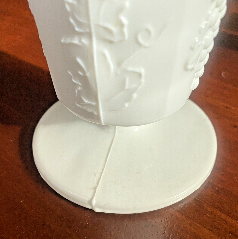 Faux Milk Glass 10" Grape Pattern Vase