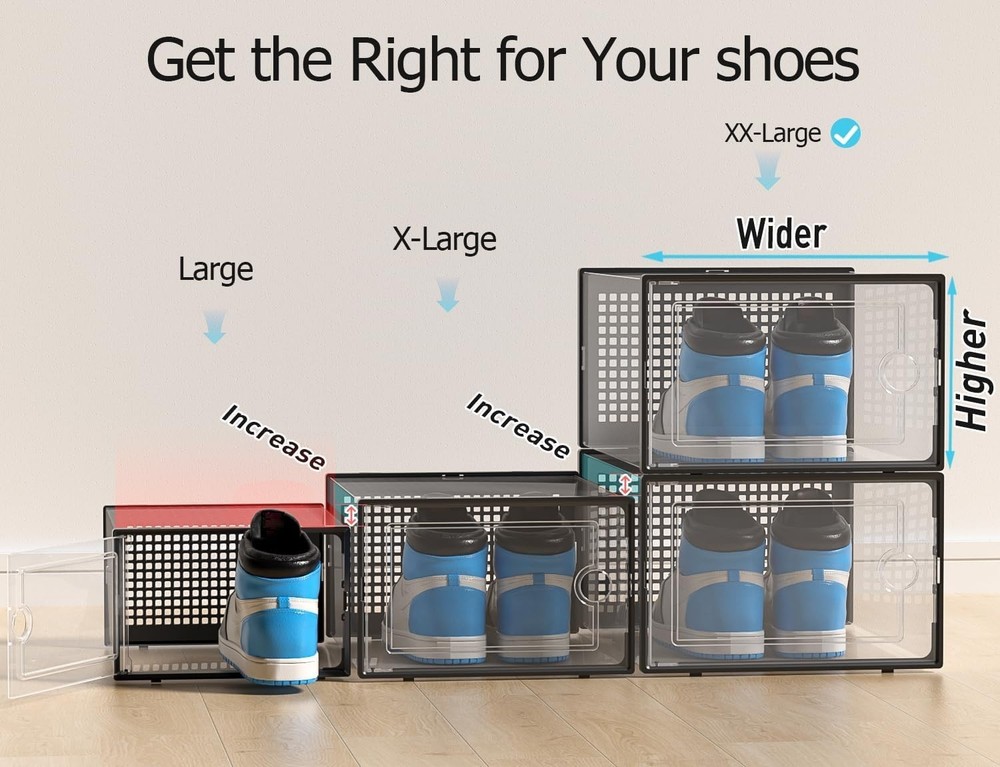 12-Pack XX-Large Clear Shoe Storage Boxes - Stackable Organizer