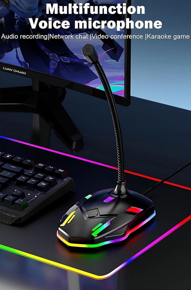 USB Computer Microphone with Mute Button&RGB Glowing Light Compatible with PC La