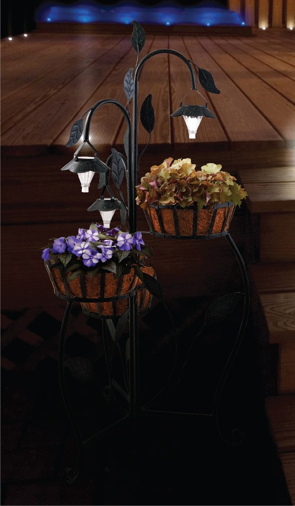 3 Tier Solar Lighted Planter Stand with Coco Liners