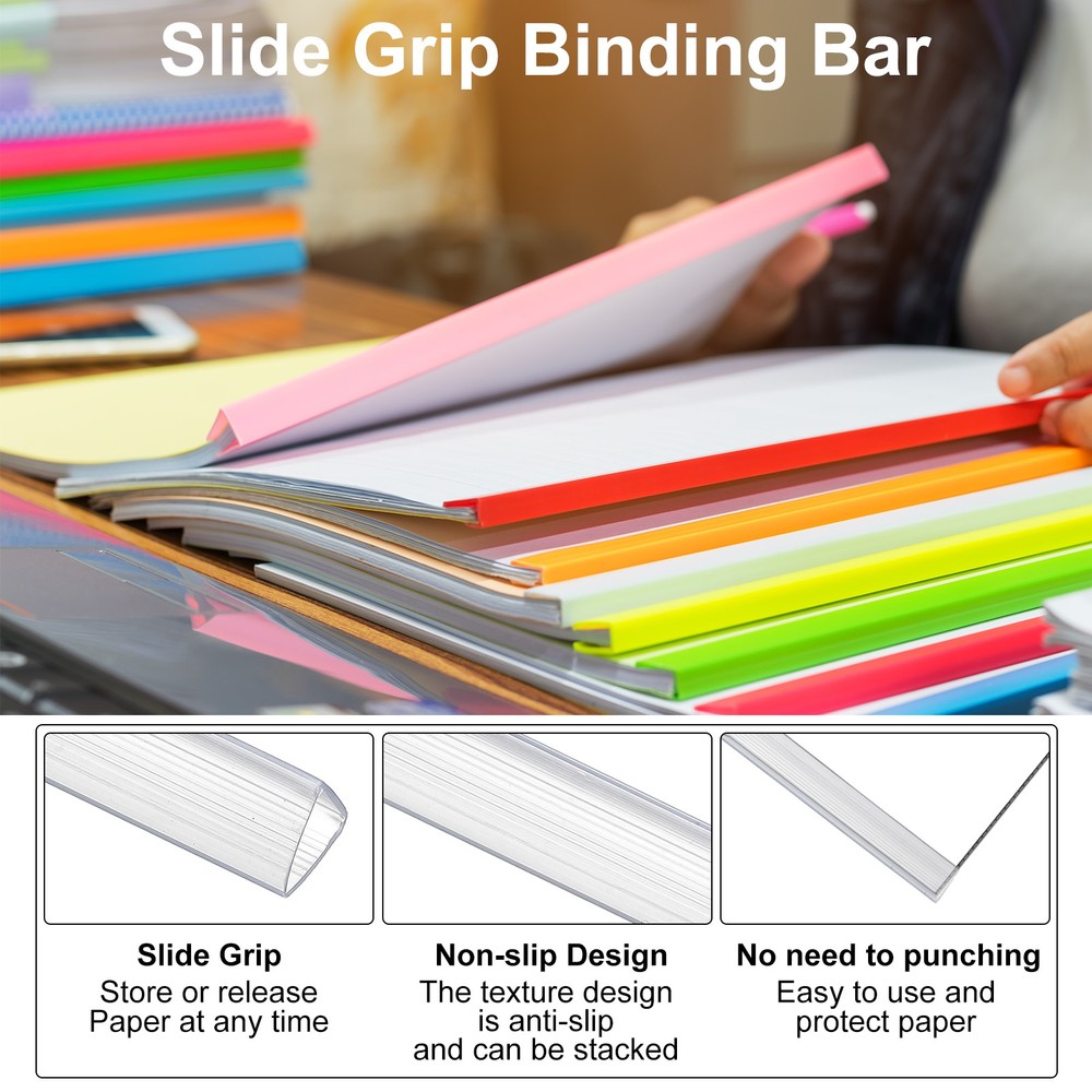 50Pcs 10x10mm Binding Bars, 70 Sheets Capacity, Transparent White
