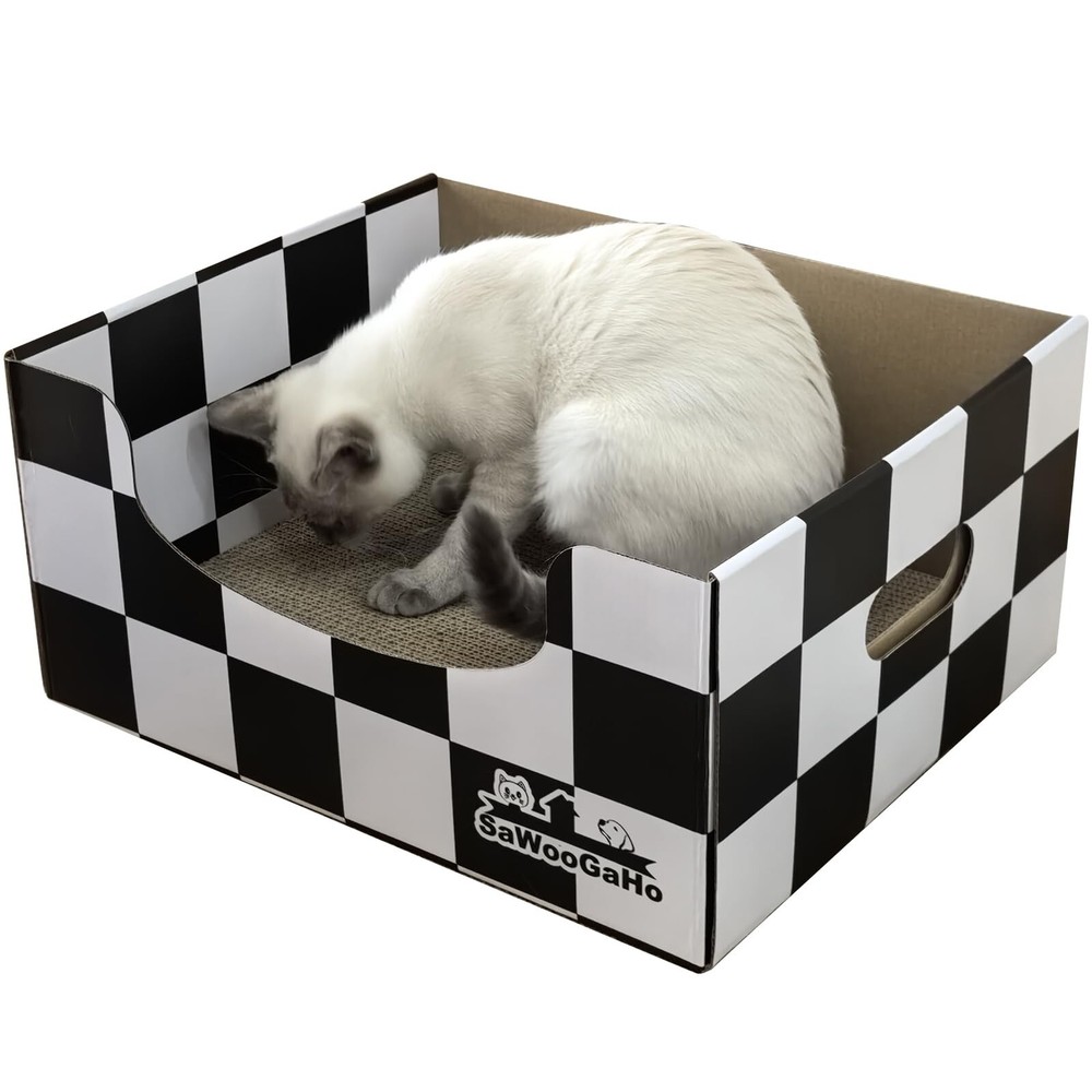 Extra-Large Cat Cardboard Scratcher with Box Bigger Space Hide Scratch Rest C...