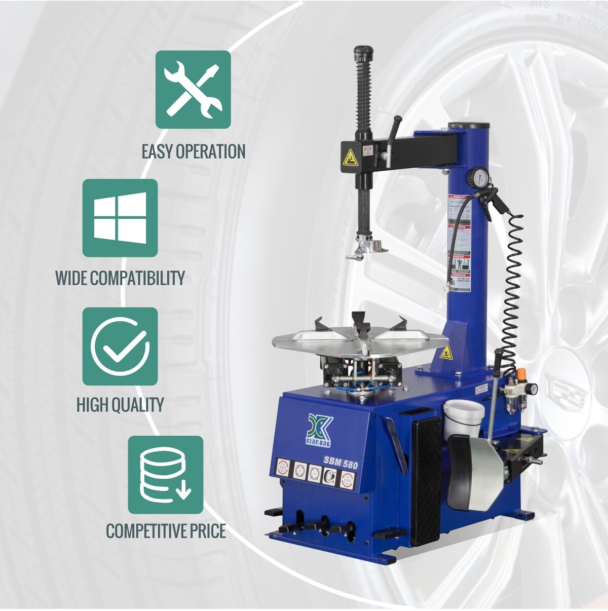 XK 580 690 Tire Changer Wheel Balancer Machine Combo Tire with Hood Cover 2.0 HP