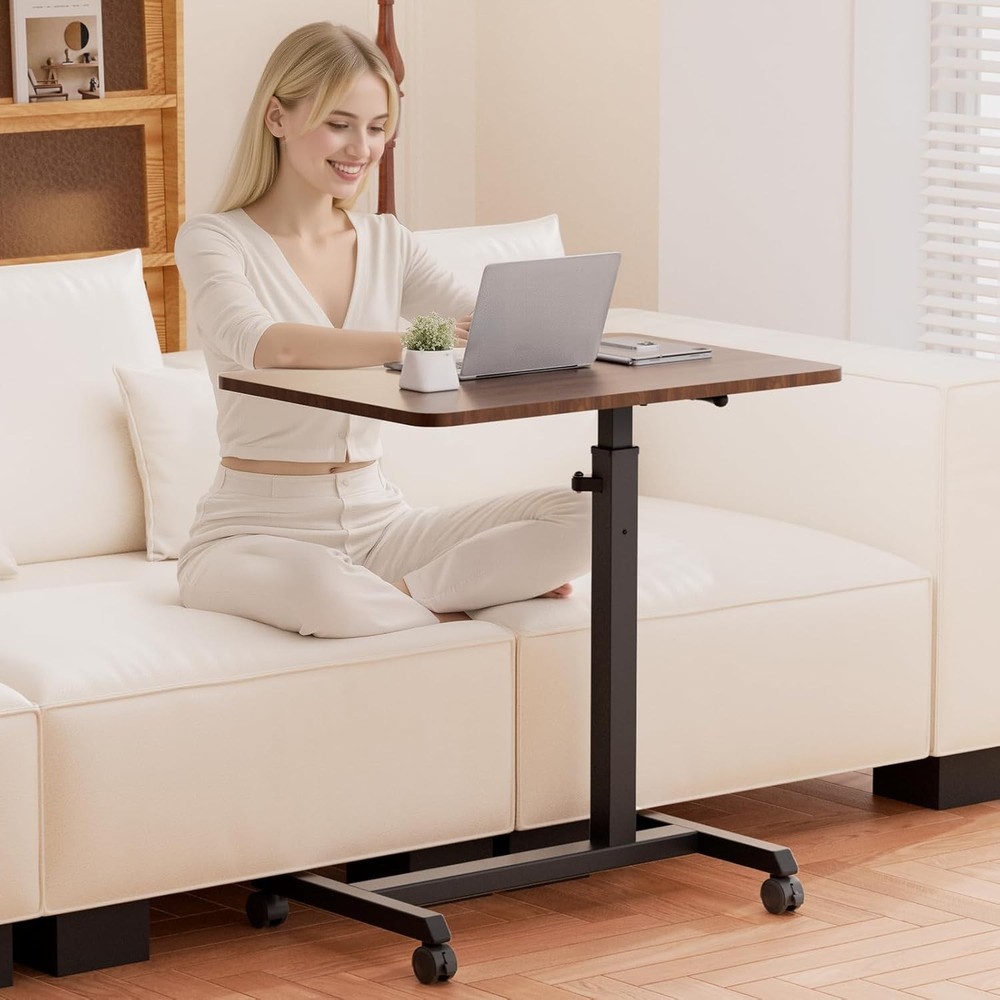 Adjustable Overbed Bedside Table W/ Lockable Wheels Foldable Mobile Rolling