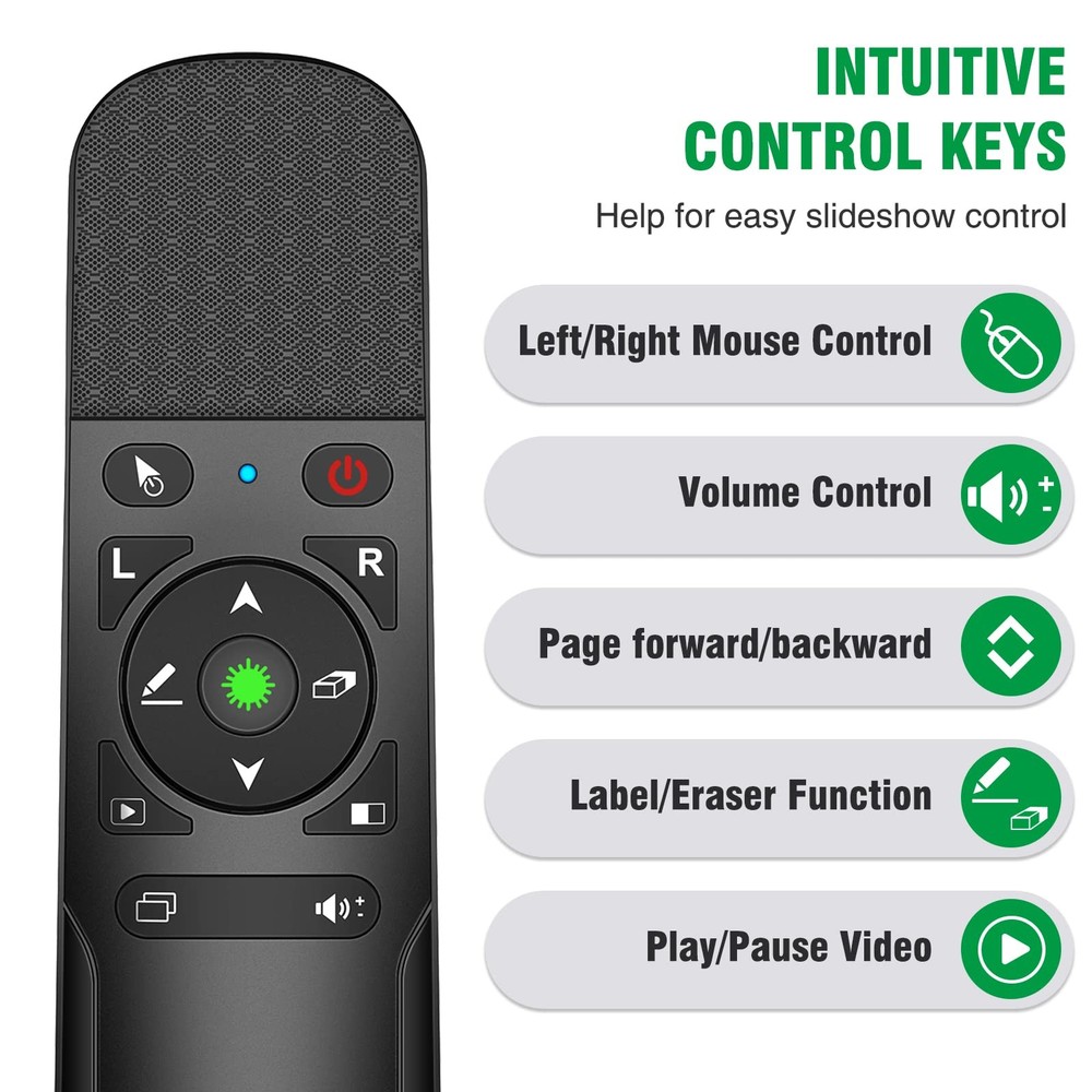 Presentation Clicker Mouse Control with Green Light for PowerPoint Presentati...