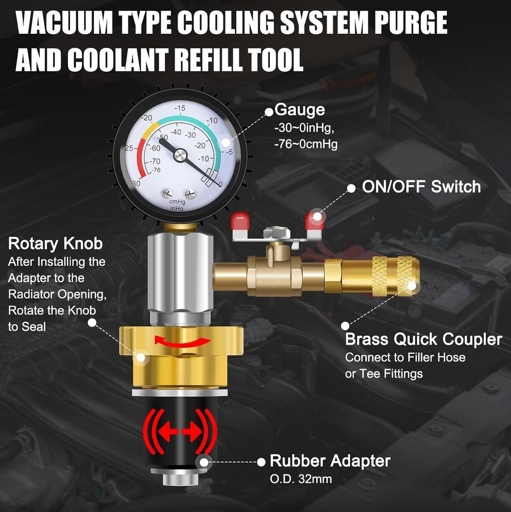 Universal Cooling System Vacuum Type Coolant Refill Tool Kit, Black