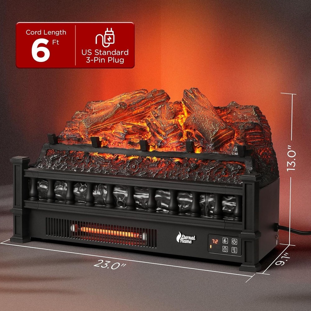 Realistic 1500W Infrared Electric Fireplace Insert Logs, Adjustable Brightness