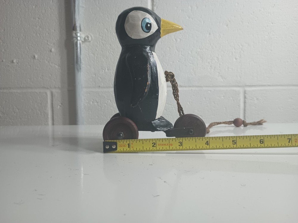 Wooden Pull Toy Penguin 6" Tall