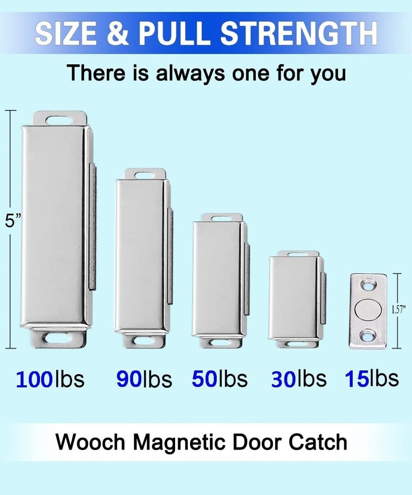Rustproof Magnetic Door Latch - 30lb Pull Force, 4-Pack for Cabinets & Closets