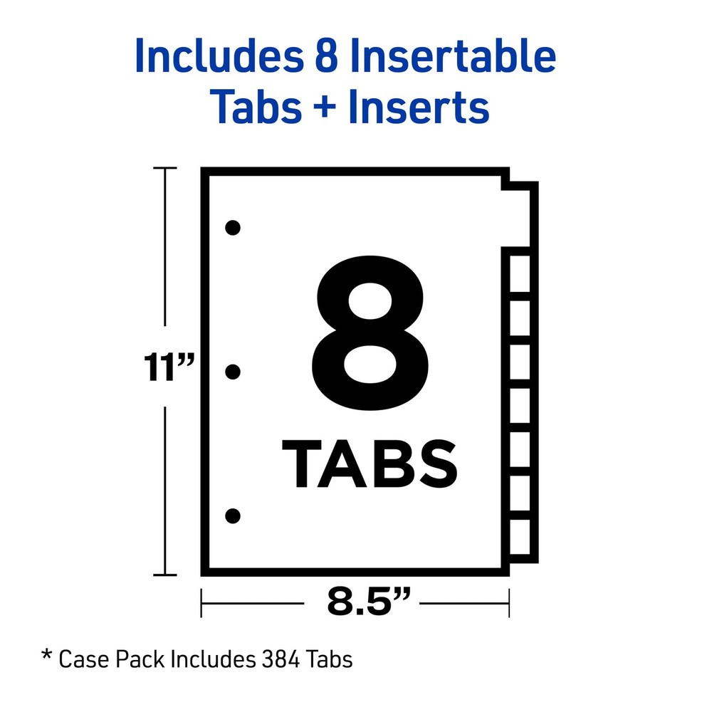 Avery 8-Tab Binder Dividers, Insertable Multicolor Big Tabs, 1 Set (11111)