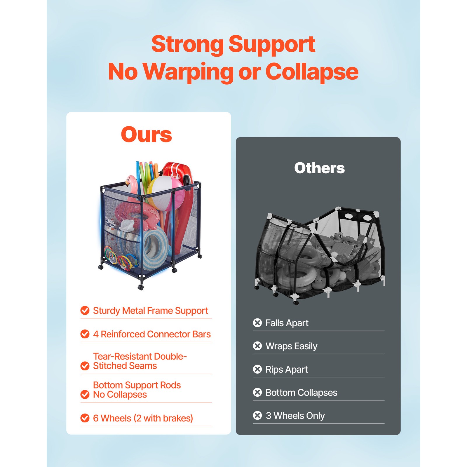 Uimoso Rolling Pool Toy Storage Bin Organizer with Frame 36.8 x 24 x 35.6 in