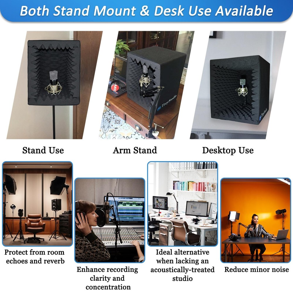 TroyStudio Portable Vocal Booth, Large Foldable Microphone Isolation Shield, ...