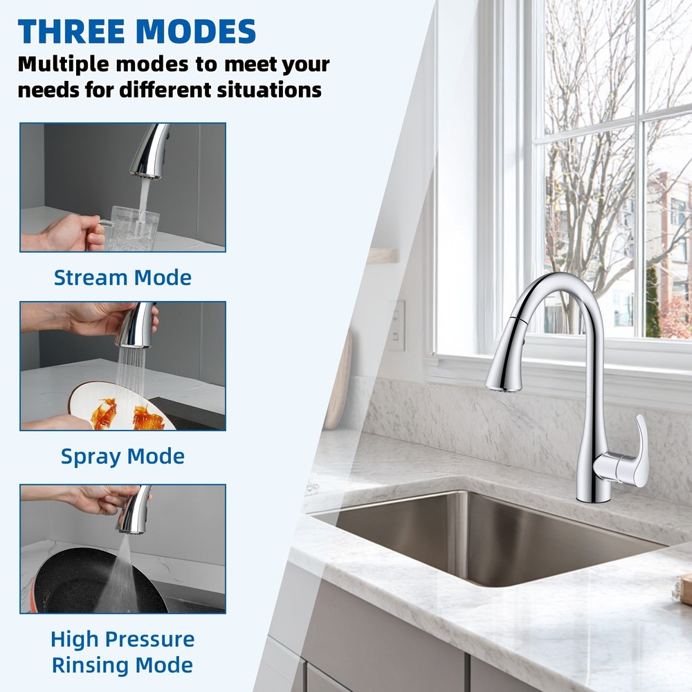 Curved Pull Down Kitchen Faucet Head Replacement 3-Function Kitchen Sink Spray