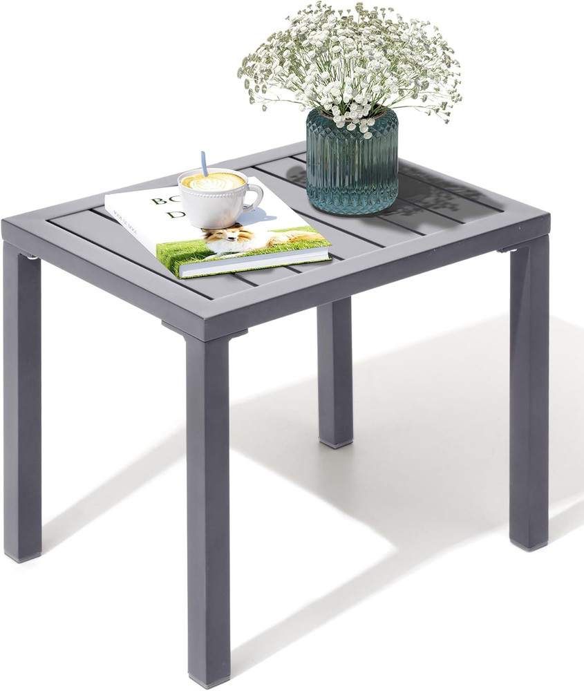 Outdoor Side Table,Aluminum Rectangular Side/End Table, Small Patio Coffee Bistr