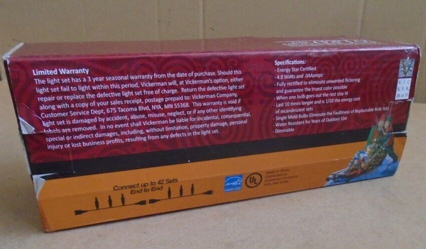 VICKERMAN Commercial Grade C6 String Light Set 50 LED Orange Light White Wire
