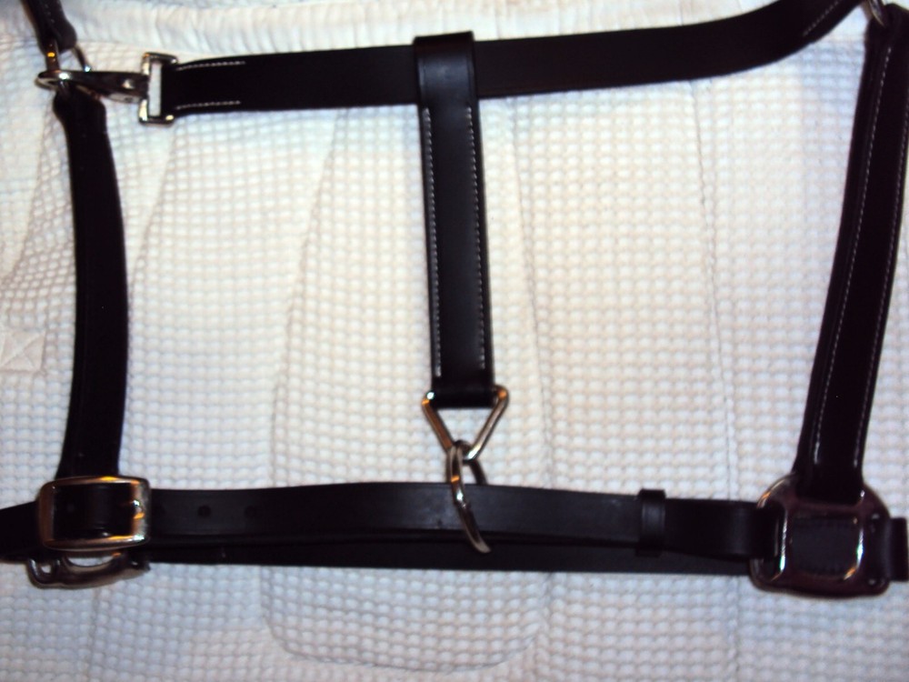 ABETTA Leather BLACK Halter- Silver Hardware/Snap - Adjustable - Full Size - NEW
