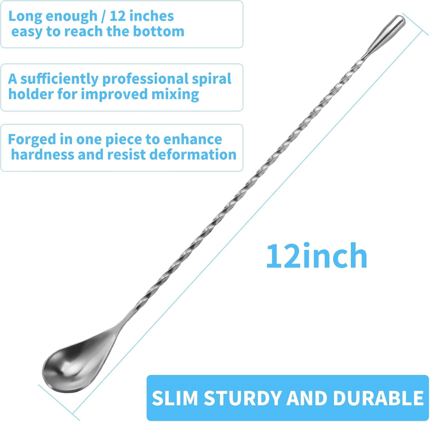 2 Pcs 12 Inch Bar Mixing Spoon Cocktail Spoon Stainless Steel Bar Long Spoon wit